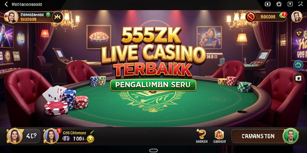 Screenshot utama 555ZK menunjukkan dealer langsung di meja permainan Live Casino.