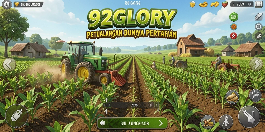 Gameplay 92GLORY yang menampilkan keseruan bercocok tanam di lahan pertanian.