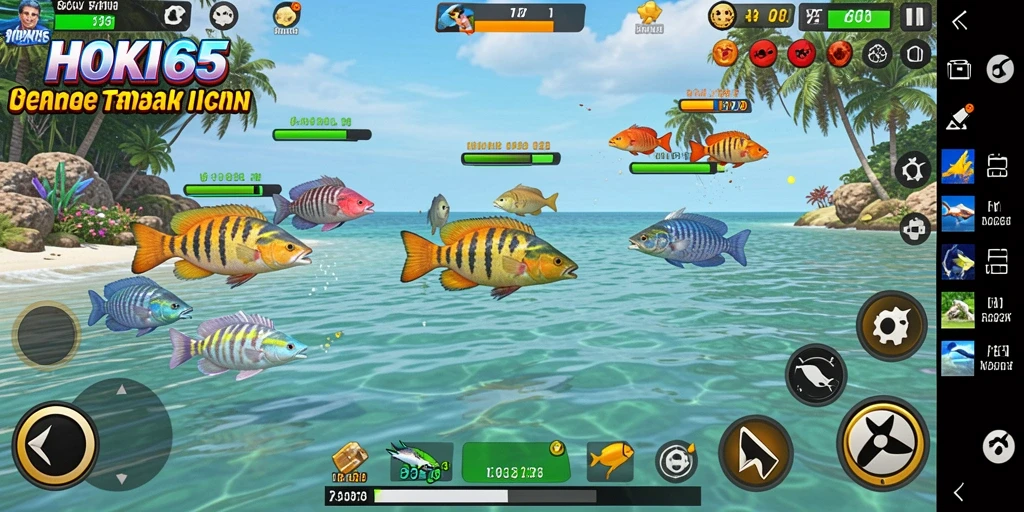 Tampilan gameplay HOKI65 saat menangkap berbagai jenis ikan.
