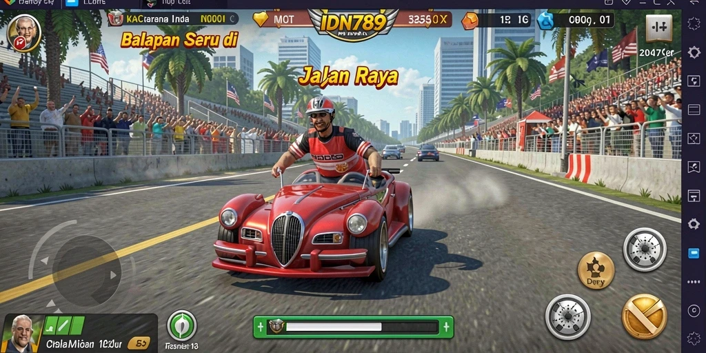 Tampilan utama gameplay balapan seru di IDN789.