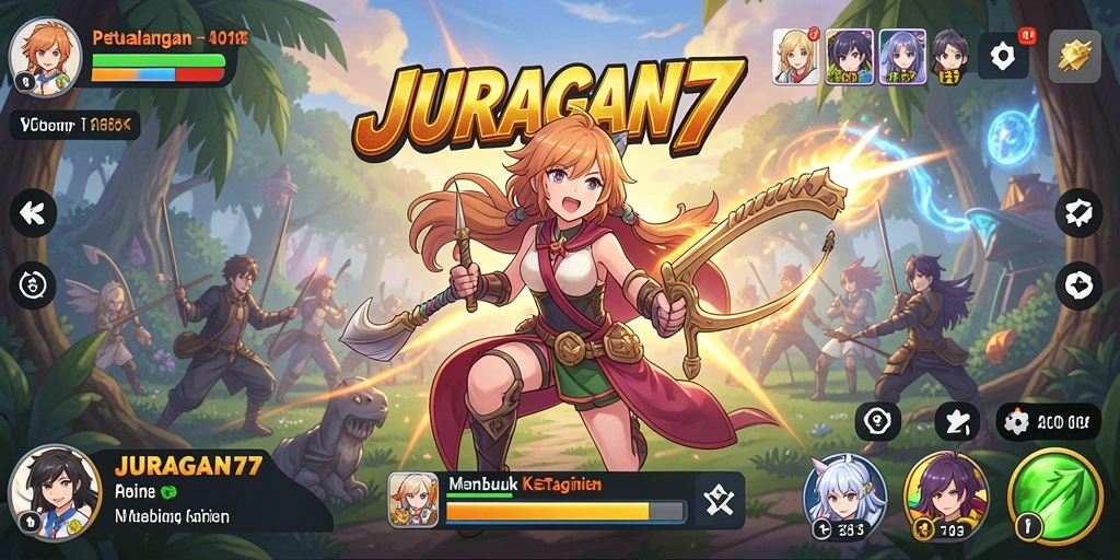 Screenshot utama JURAGAN77 menampilkan aksi seru dalam dunia anime.