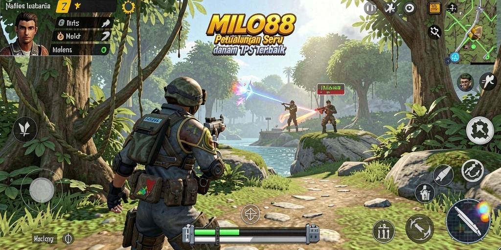 Screenshot MILO88 menampilkan aksi intens dalam gameplay TPS yang seru.