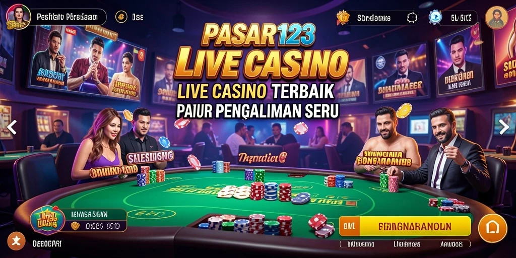 Screenshot PASAR123 menampilkan suasana permainan Live Casino yang interaktif dan mendebarkan.