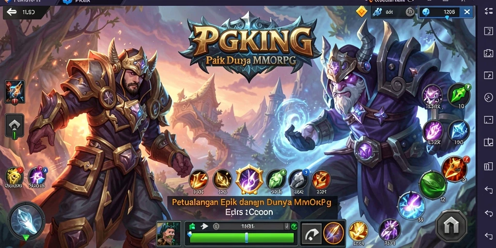 Tangkapan layar gameplay PGKING menunjukkan pertarungan epik di dunia fantasi.