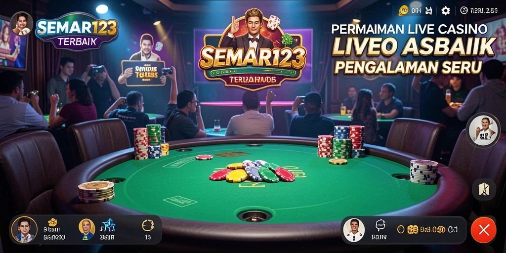 Tangkapan layar gameplay SEMAR123 dengan dealer live dan suasana kasino.