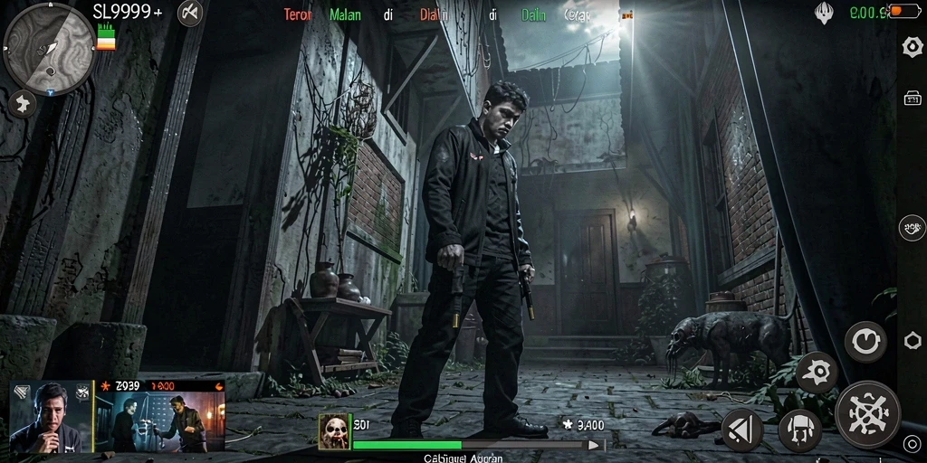 Tampilan gameplay <strong>SL999</strong> yang mencekam di tengah kegelapan.