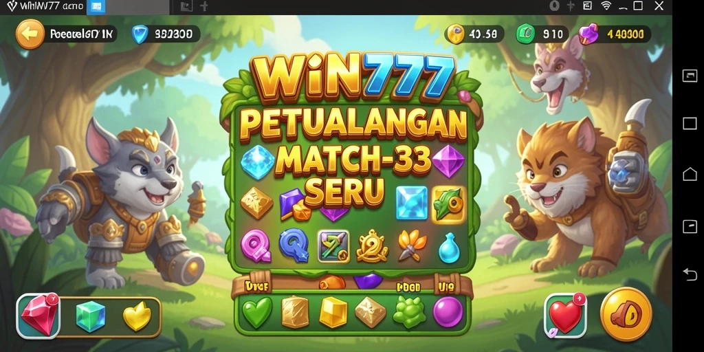 Tampilan gameplay <strong>WIN777</strong> dengan kombinasi permata berwarna-warni.